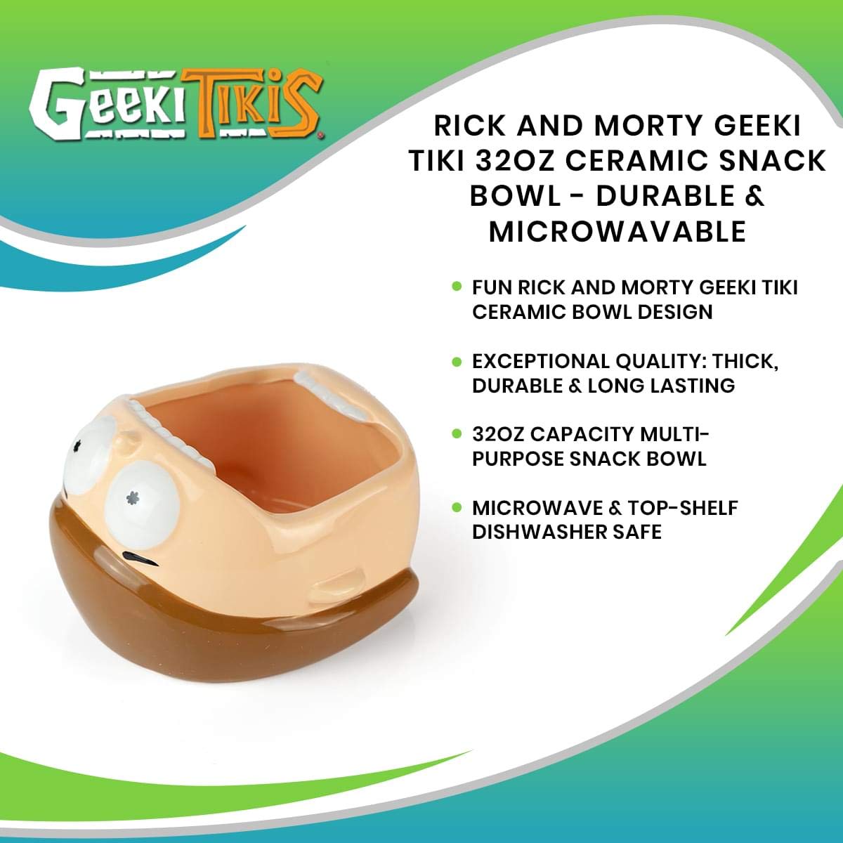 Geeki Tikis Rick and Morty 32oz Ceramic Snack & Salad Bowl - Microwave & Dishwasher Safe - Perfect for TV Dinners, Movie Nights & Anime Marathons
