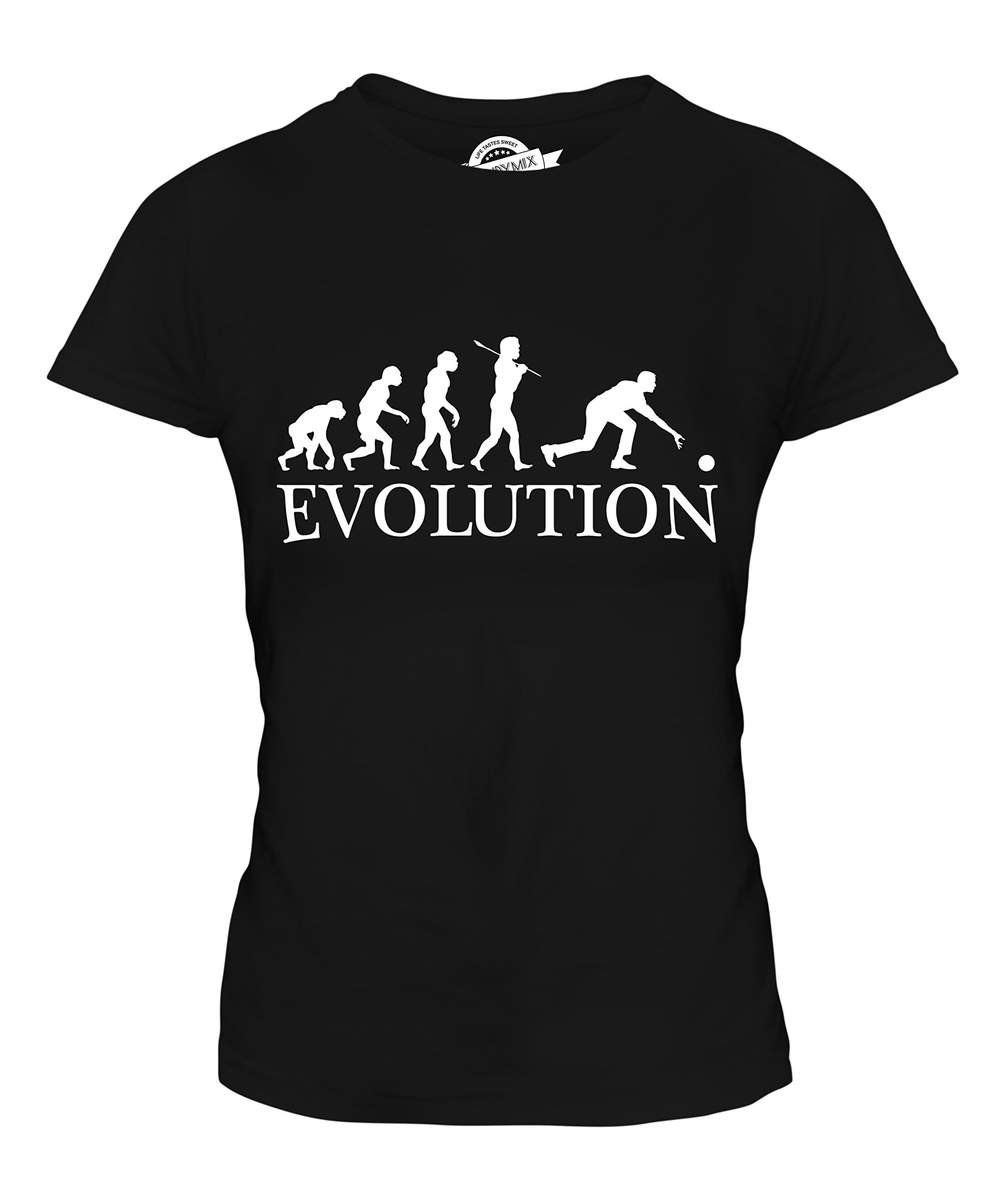 Women's Fitted Ten Pin Bowling Evolution of Man T-Shirt - Vintage Graphic Tee for Casual Wear, Bowling Parties & Retro Fashion Lovers