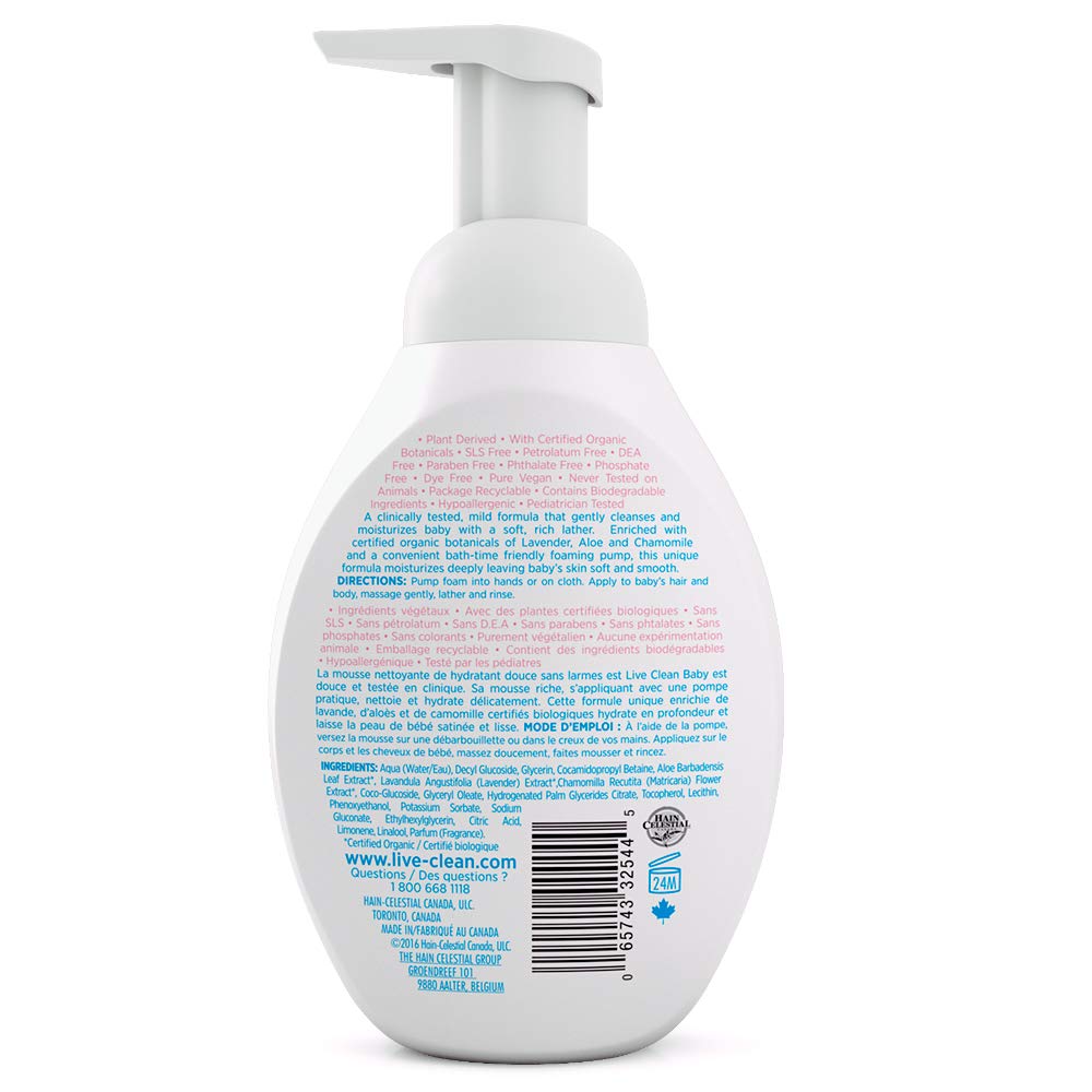 Live Clean Baby Foaming Wash - Gentle Tear-Free Baby Shampoo & Body Wash for Newborns & Kids - Perfect for Bath Time & Sensitive Skin Care