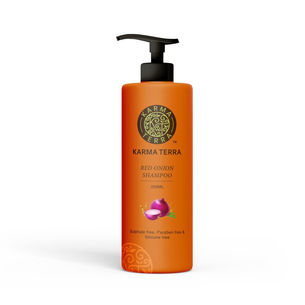 KARMA TERRA Professional Red Onion Shampoo for Hair Growth & Hair Loss Prevention - Natural Red Onion Seed Oil & Black Seed Oil Extract, Chemical-Free Formula (250ml) - Ideal for Thinning Hair & Scalp Care