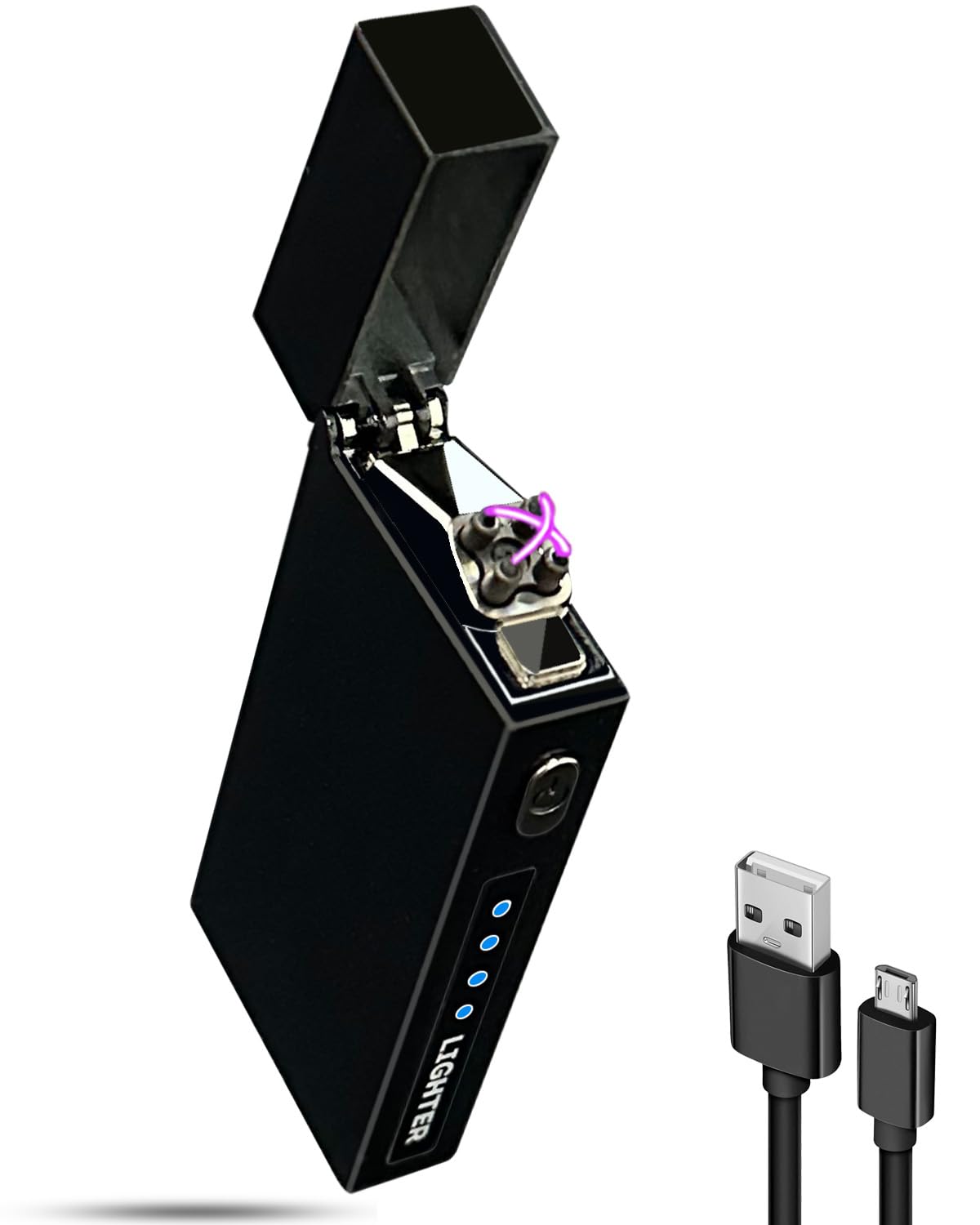 Windproof USB Rechargeable Plasma Lighter with Battery Indicator - Perfect for Camping & Outdoor Use