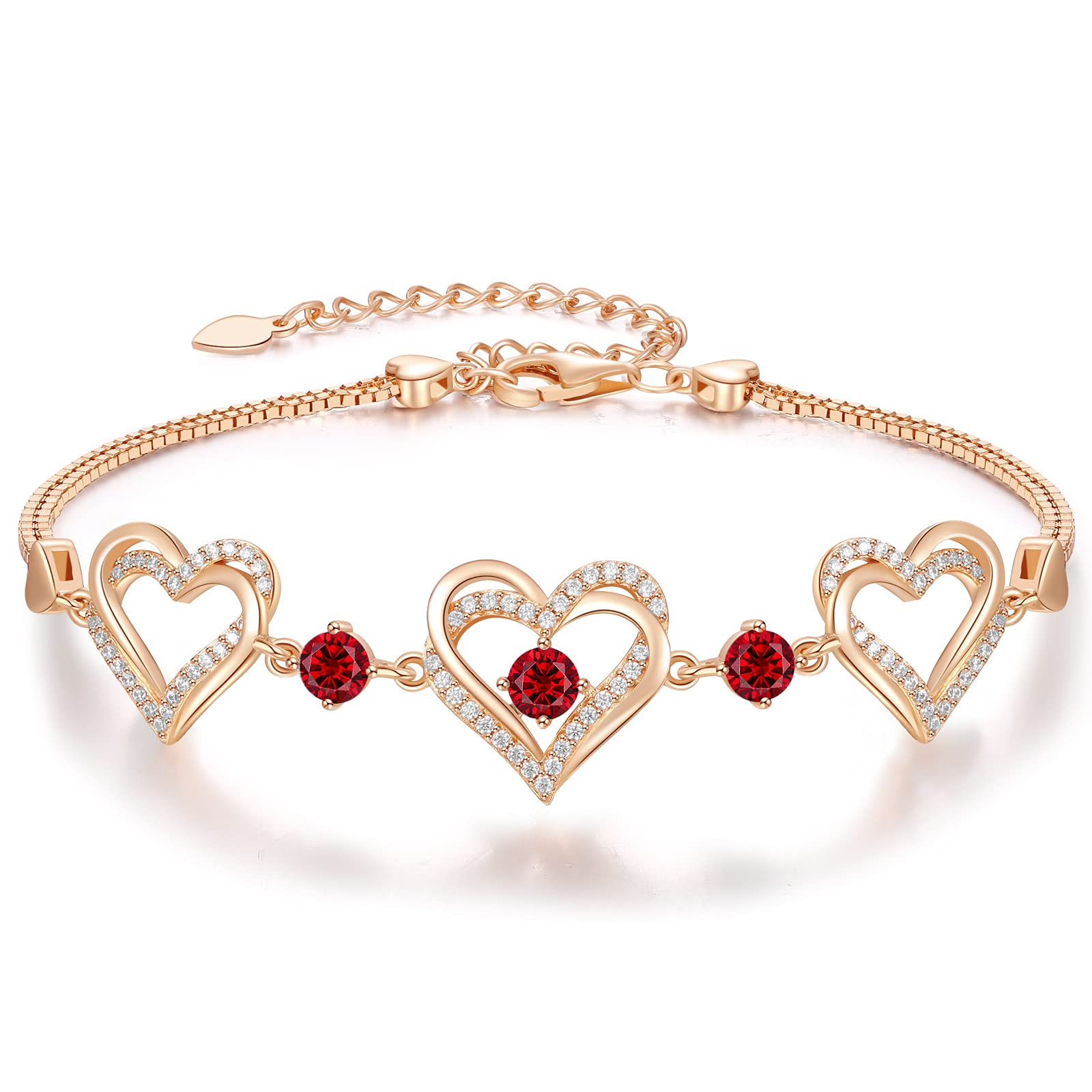 Forever Love Heart Charm Link Bracelet for Women - 925 Sterling Silver Birthstone Bracelet | Mother's Day, Anniversary, Christmas & Birthday Gift for Wife, Girlfriend | Perfect for Date Nights, Special Occasions & Everyday Wear