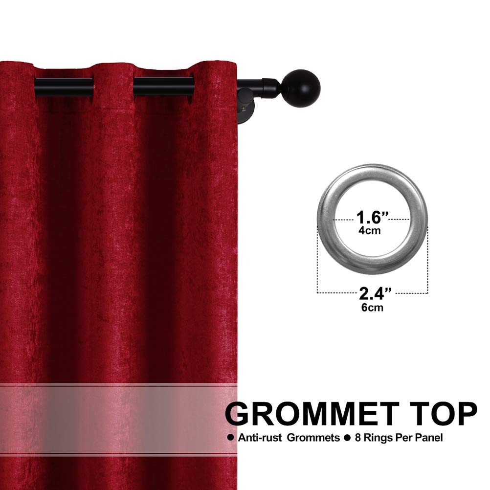 ELKCA Burgundy Red Chenille Window Curtains - Double-Sided Thermal Insulated Blackout Drapes for Living Room, Bedroom - 52