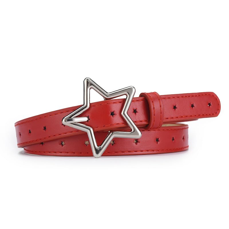 Toptim Girls Skinny Faux Leather Belt with Star Buckles - Adjustable Waistband for Jeans, Pants, Skirts & Dresses | Perfect for School, Parties & Everyday Outfits