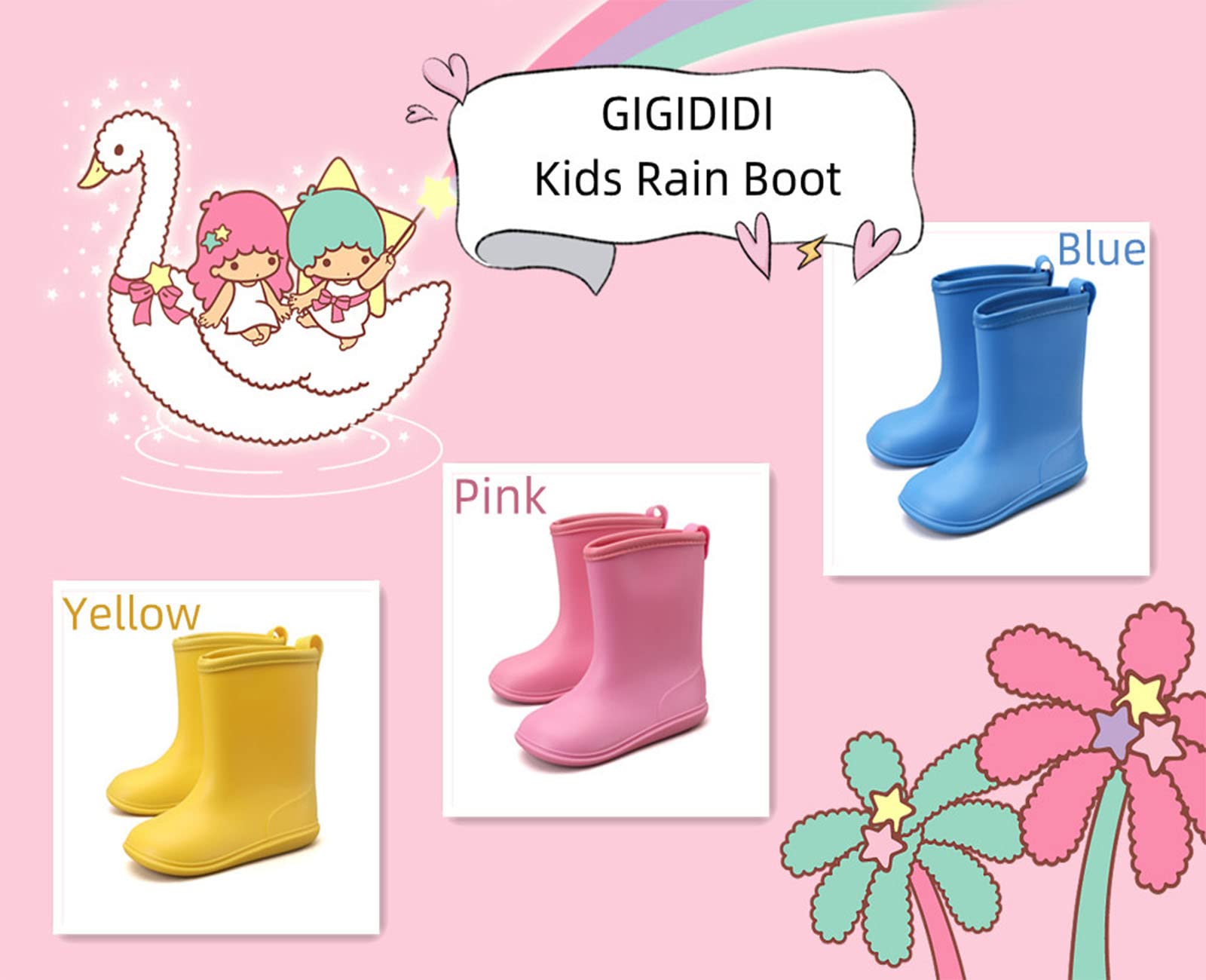 GIGIDIDI Kids Waterproof Rain Boots for Toddlers & Little Kids - Short Ankle Rain Shoes for Boys & Girls - Perfect for Puddle Jumping, Outdoor Play & Wet Weather