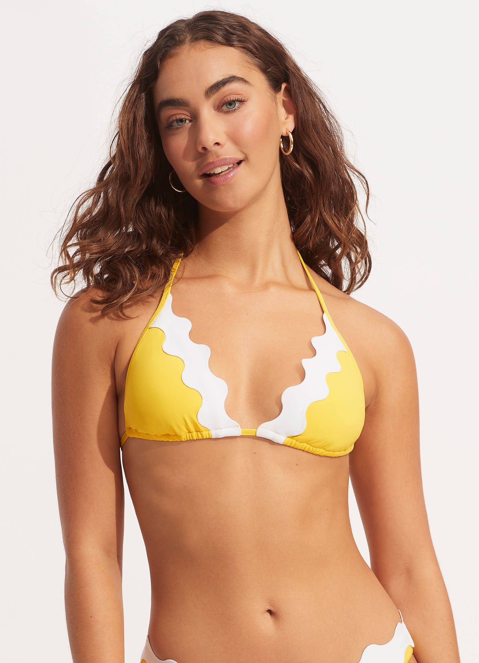 Gia Ric Rac Longline Slide Triangle Bikini Top - Citrus Color | Sexy Swimwear for Women | Perfect for Beach Vacations & Pool Parties