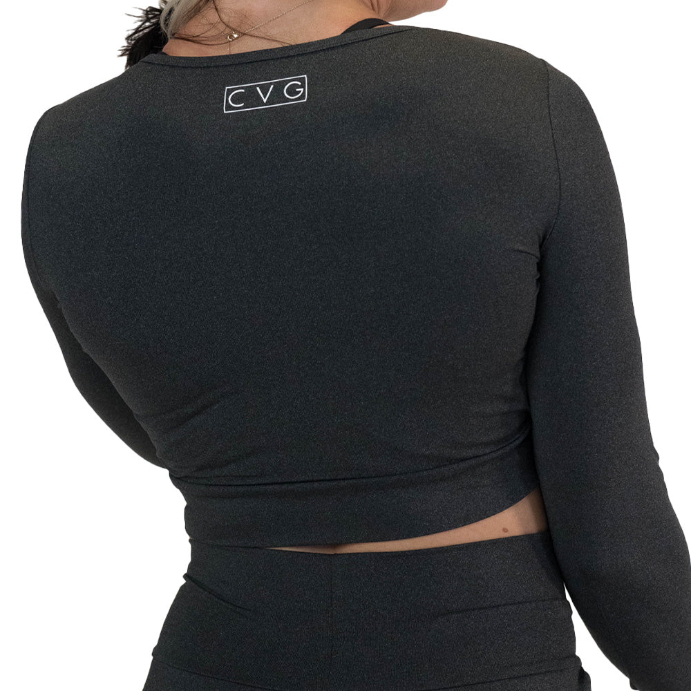 Flex Long Sleeve Crop Top for Women - Midnight Black Workout Shirt | Yoga, Gym & Casual Wear