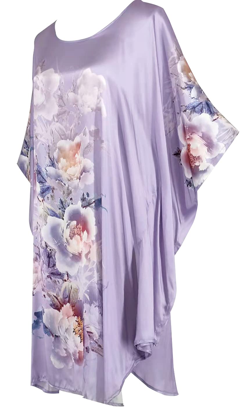 Luxury 100% Silk Pajamas for Women | Floral Print Silk Kimono Robe & Bathrobe with Doll Sleeves - Perfect for Spa Days, Bridal Showers & Relaxing at Home