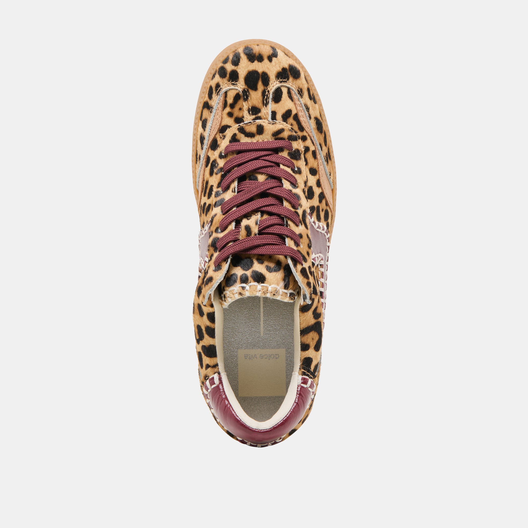 Stylish Notice Stitch Sneakers in Burgundy Leopard Calf Hair - Fashionable Women's Casual Shoes for Everyday Wear & Street Style