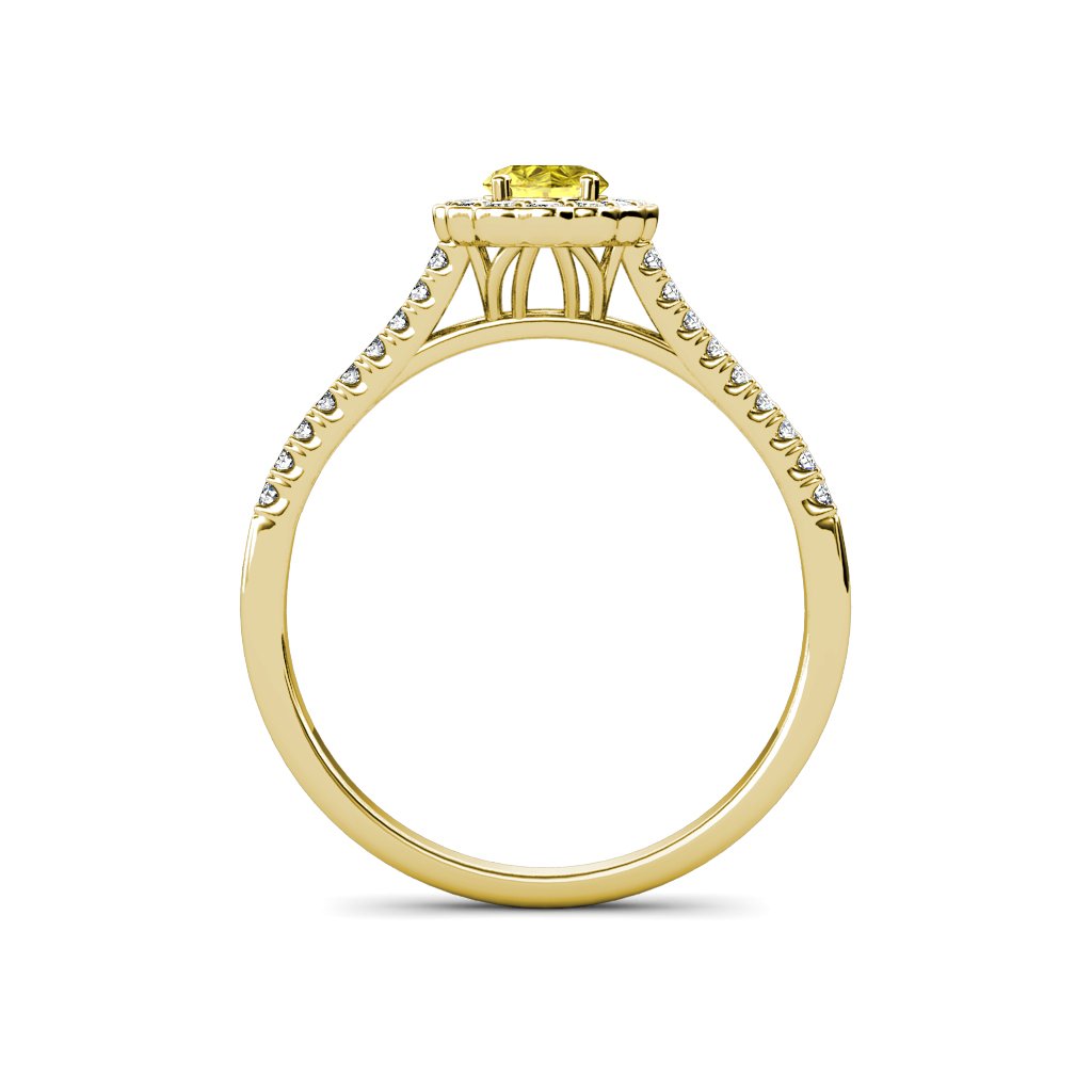 7x5mm Yellow Sapphire Diamond Halo Ring - 14K Gold for Engagement