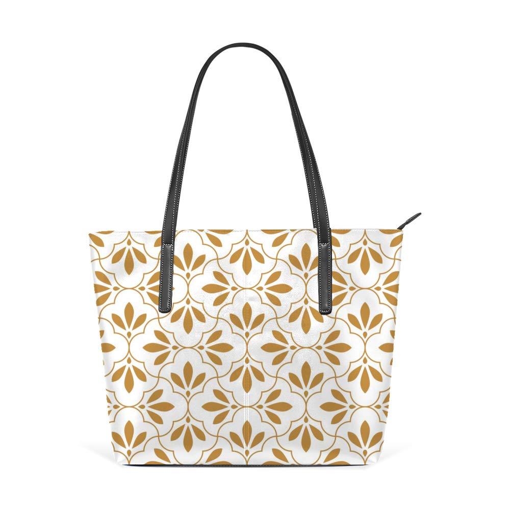 Stylish Large Work Tote Bag for Women - PU Leather Handbag with Floral Geometric Pattern - Perfect for Office, Travel & Shopping