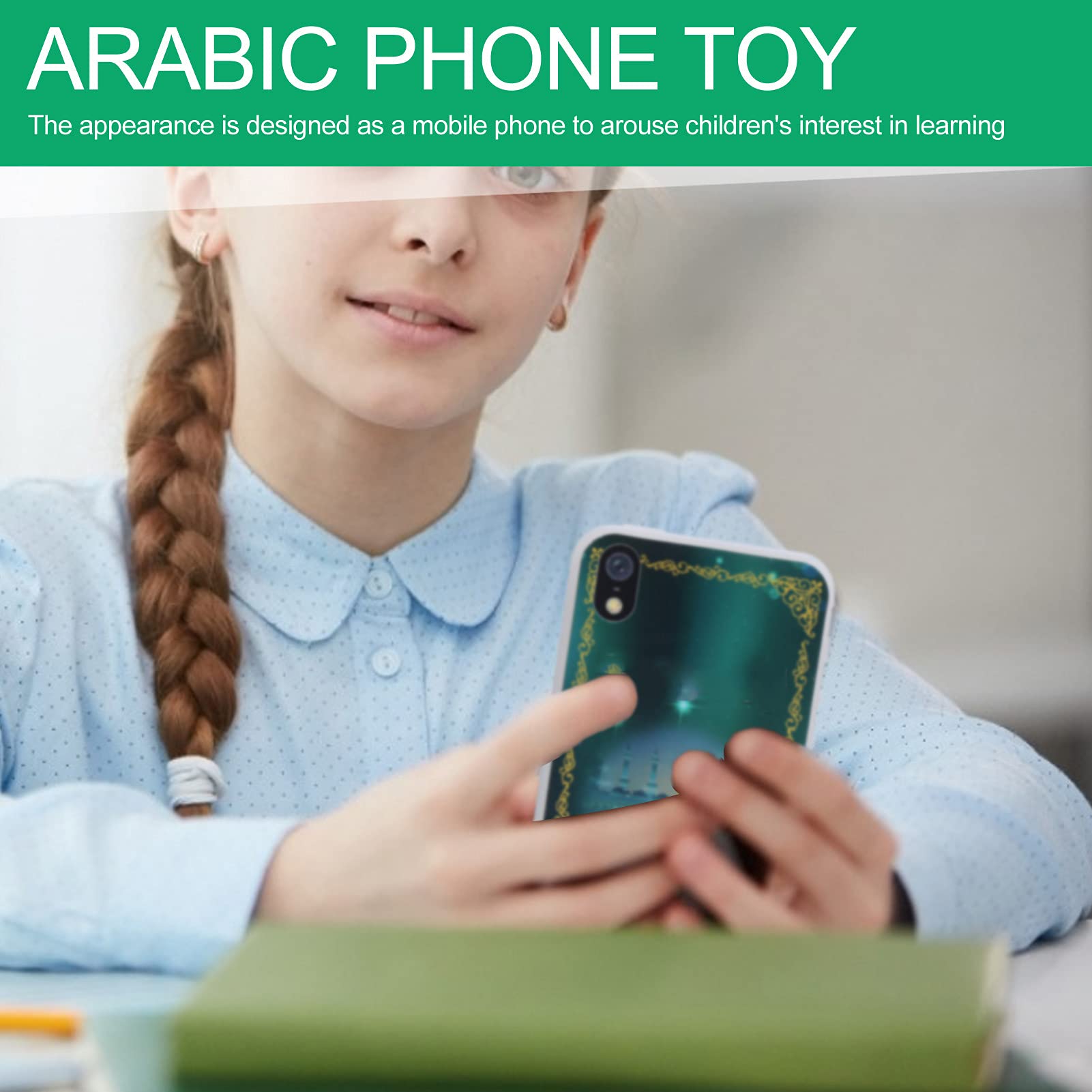 Islamic Educational Toy for Kids - 18 Chapter Quran Learning Phone with Arabic Audio, Interactive Muslim Baby Mobile Toy for Boys & Girls (Green) - Perfect for Ramadan Gifts, Islamic Studies & Early Childhood Learning