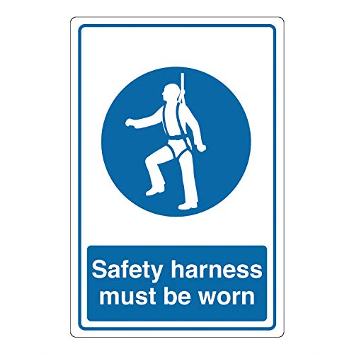 BannerBuzz Aluminum Safety Sign - 'Safety Harness Must Be Worn' Mandatory Warning Sign | Rust-Free, UV Coated & Weatherproof | Indoor/Outdoor Use (8