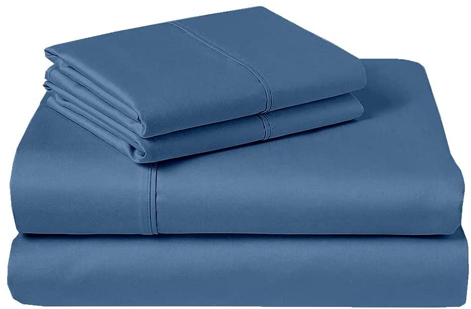 Short Queen RV Sheets - 100% Egyptian Cotton 4-Piece Set (60x75) with 15-Inch Deep Pockets - Medium Blue Solid - Perfect for Campers, Trailers & Mobile Homes