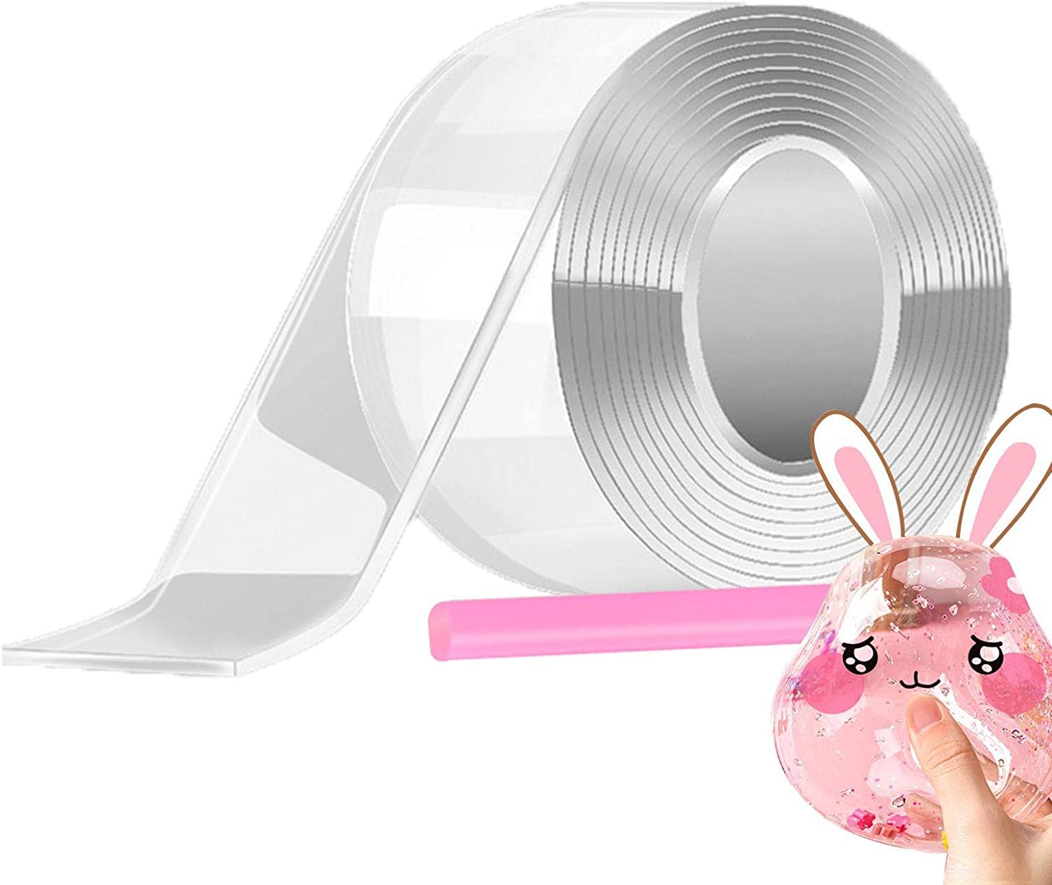 Blowable Bubble Tape - Washable Strong Sticky Wall Tape for DIY Crafts, Nano Adhesive Tape with Glitter & Straw Design (5cm-3m) - Perfect for Kids Toys, Home Decor, Stress Relief & Party Balloons