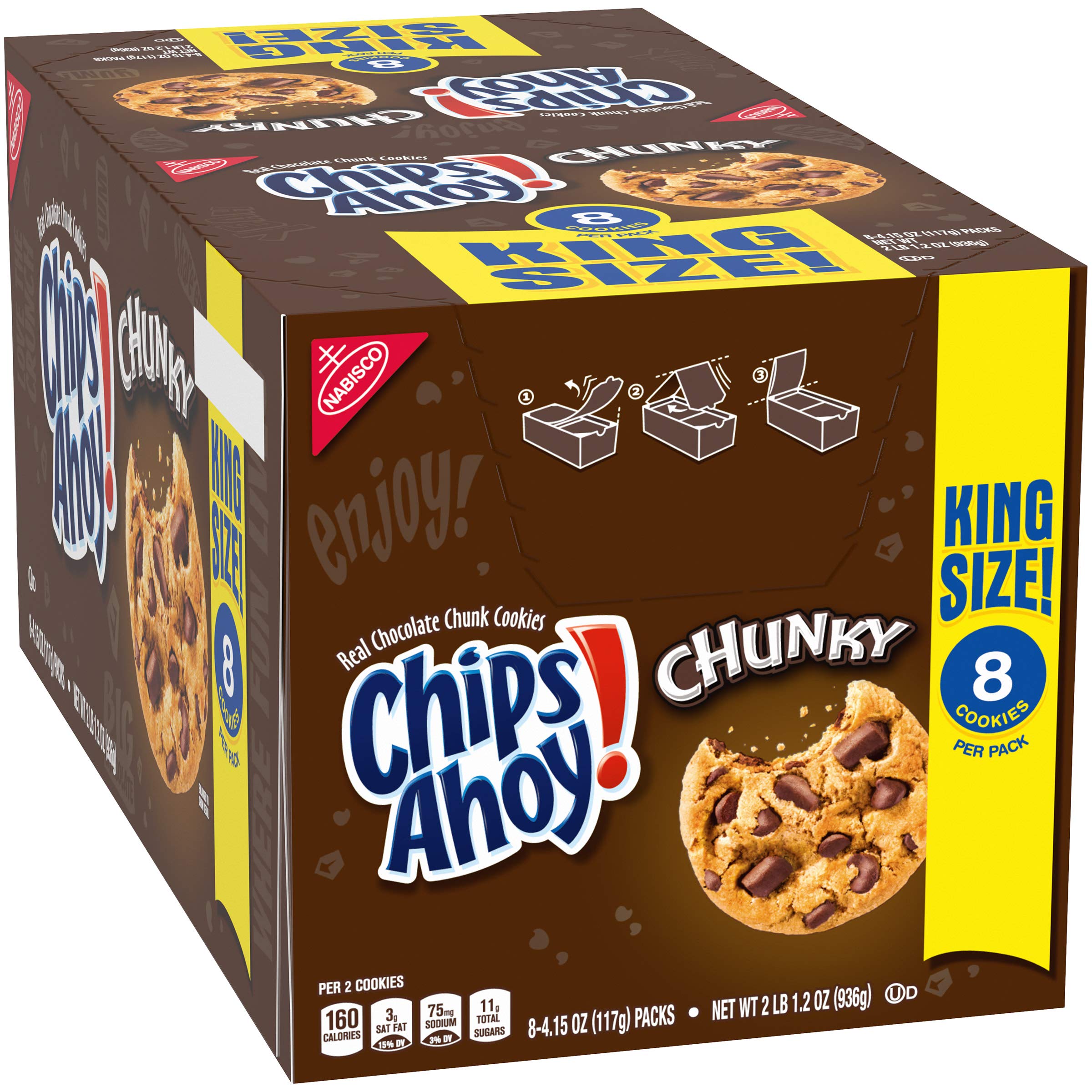 Chips Ahoy! Chunky King Size Chocolate Chip Cookies, 33.2 oz (Pack of 8) - Perfect for Snacking, Parties & Office Treats