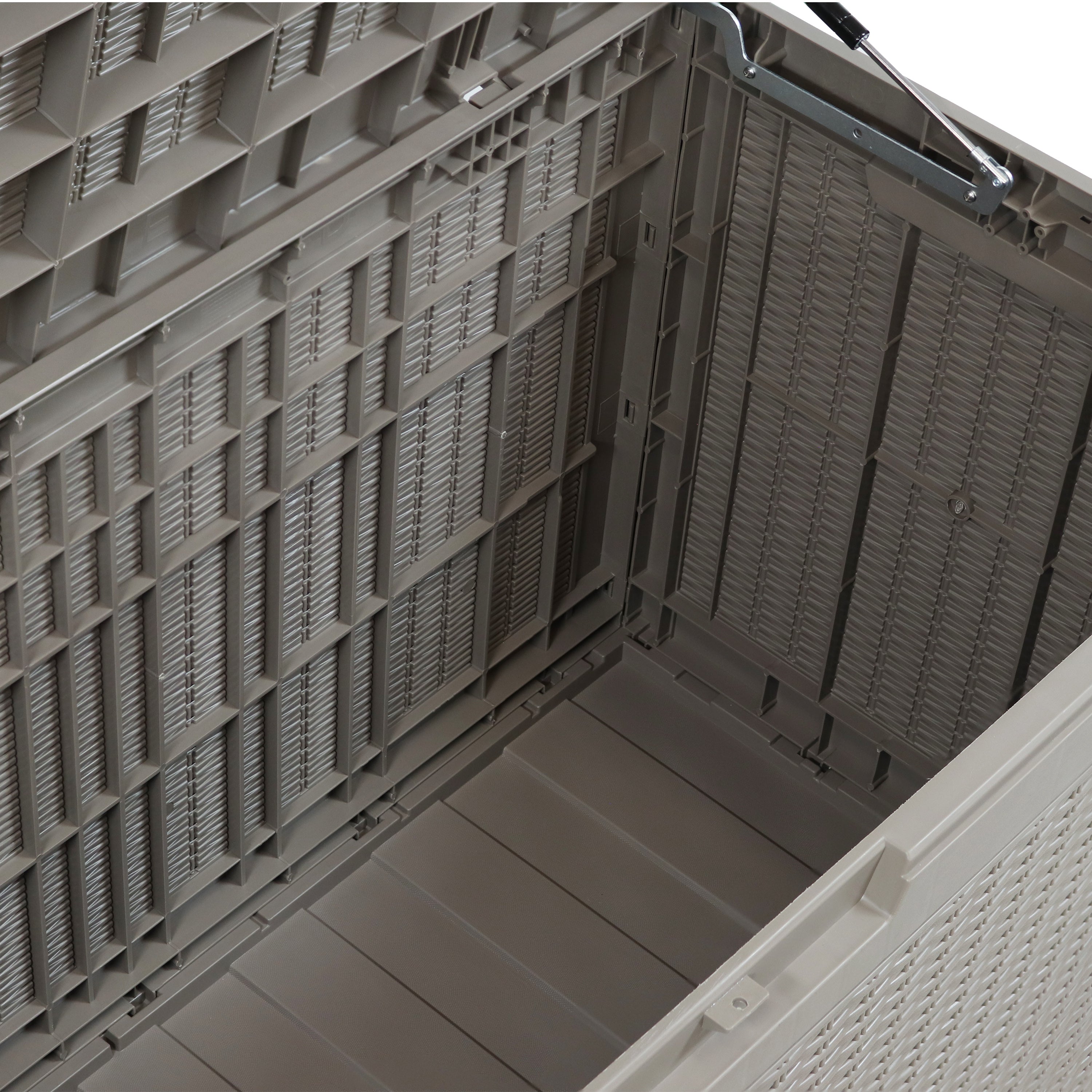 Lockable 100 Gallon Outdoor Deck Storage Box - Waterproof Faux Rattan Design by Sunnydaze - Perfect for Patio, Garden & Poolside Storage