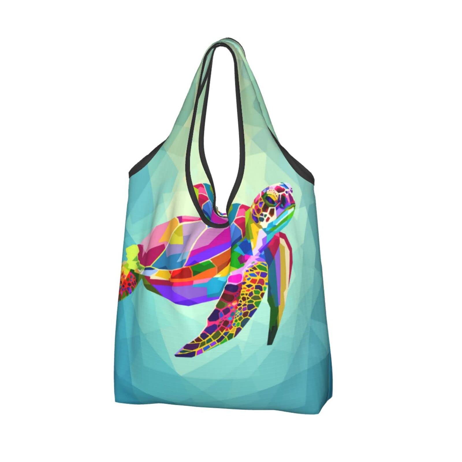 Colorful Turtle Print Reusable Shopping Bags - Waterproof Foldable Grocery Tote for Beach, Pool & Underwater Adventures - Large Eco-Friendly Shopping Bag