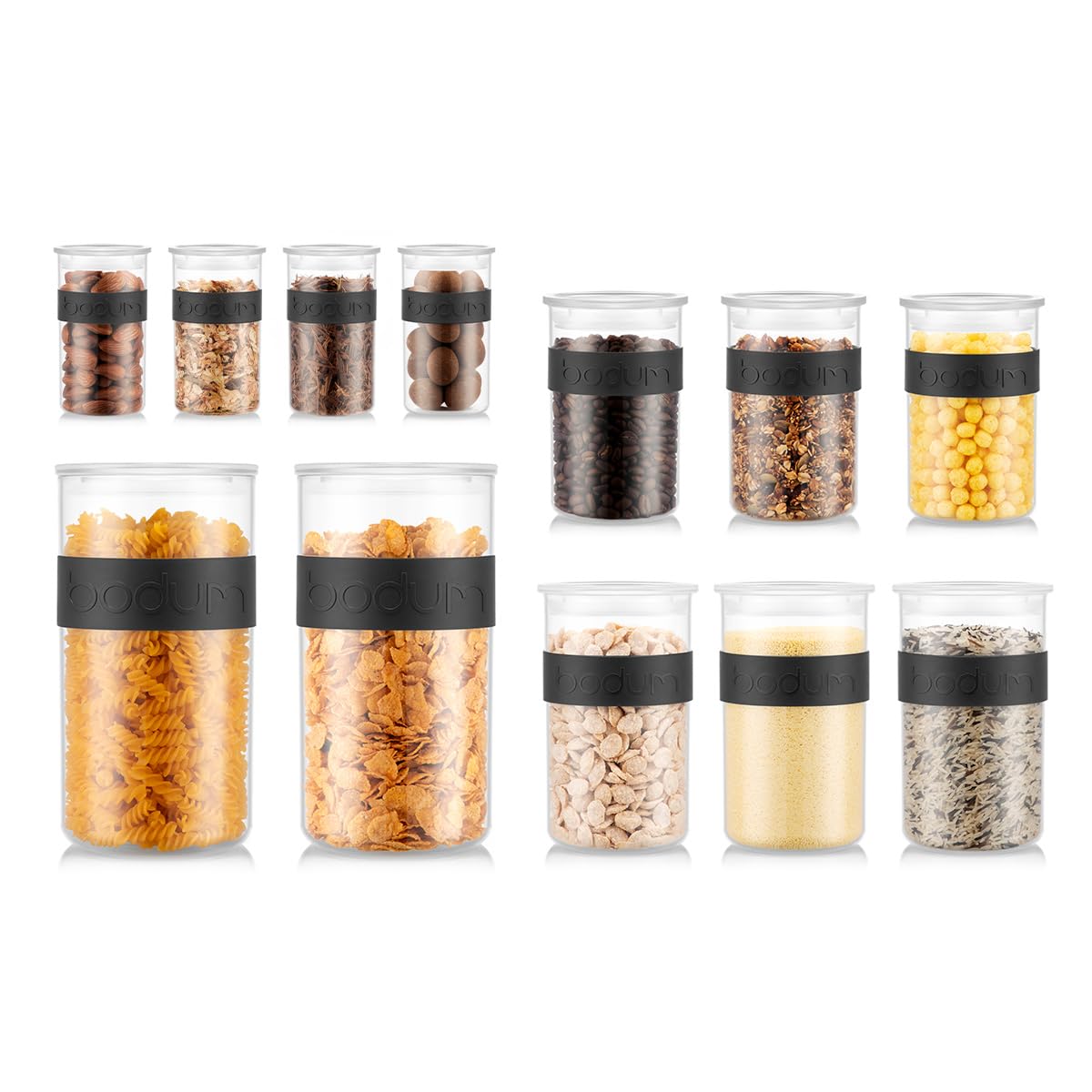 Bodum Presso 12-Piece Airtight Food Storage Container Set - BPA-Free Plastic with Silicone Seal for Pasta, Cereal, Flour, Coffee & Snacks | Kitchen Pantry Organization & Meal Prep