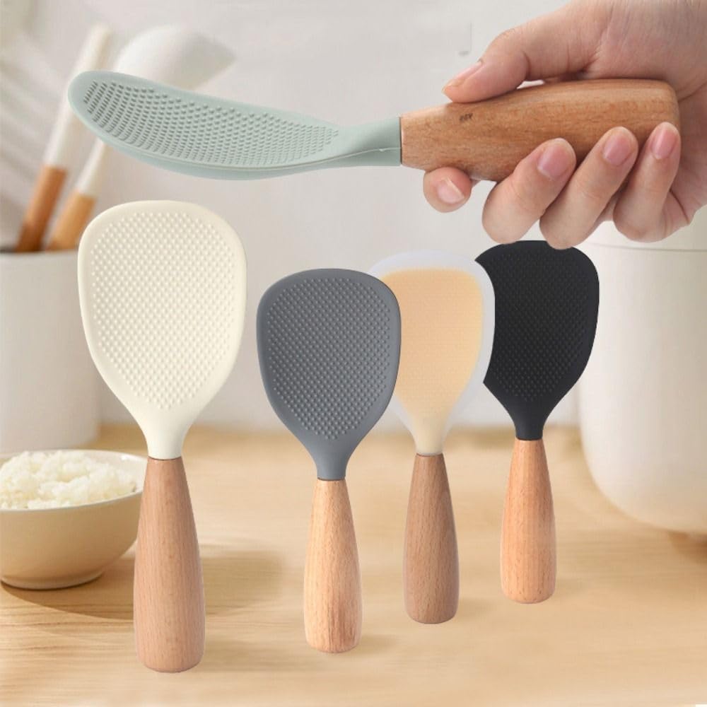 Heat-Resistant White Silicone Rice Spoon - Non-Slip Handle, Anti-Scalding Kitchen Utensil for Rice, Potatoes & Cooking - Perfect for Serving, Stirring & Meal Prep