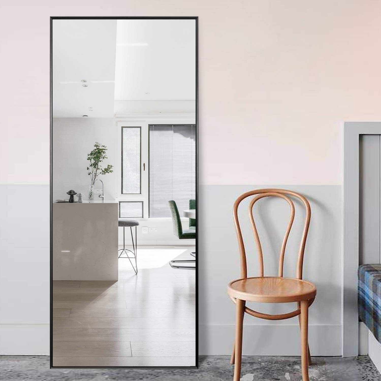 **MIRUO 63x20 Inch Full Length Mirror - Wall Mounted & Floor Standing Large Body Mirror for Home Decor, Living Room, Bedroom, Dressing Room - Black Frame (JJ00371AAF-M-USAM021)**