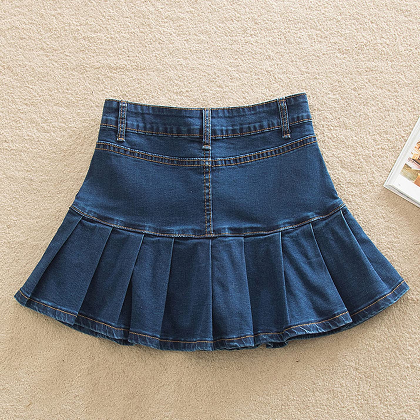 Flygo Women's High Waist Flared Pleated Denim Mini Skirt - A-Line Casual Jean Skirt for Spring Summer Outfits, Date Night & Street Style Fashion