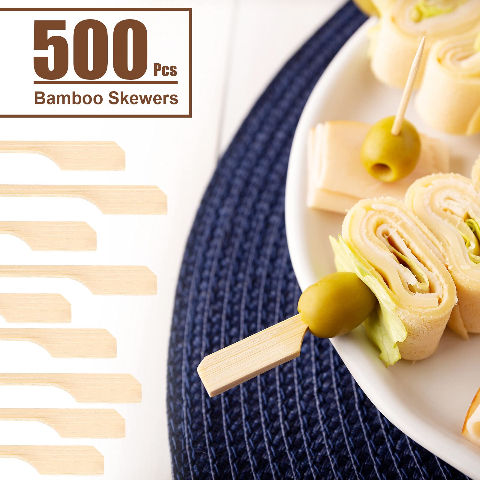 500 Pieces 3.5 Inch Bamboo Skewers - Wooden Cocktail Toothpicks & Appetizer Sticks for BBQ, Fruit Platters, Sandwich Picks, Party Snacks - Perfect for Cocktail Parties, Picnics, and Outdoor Gatherings