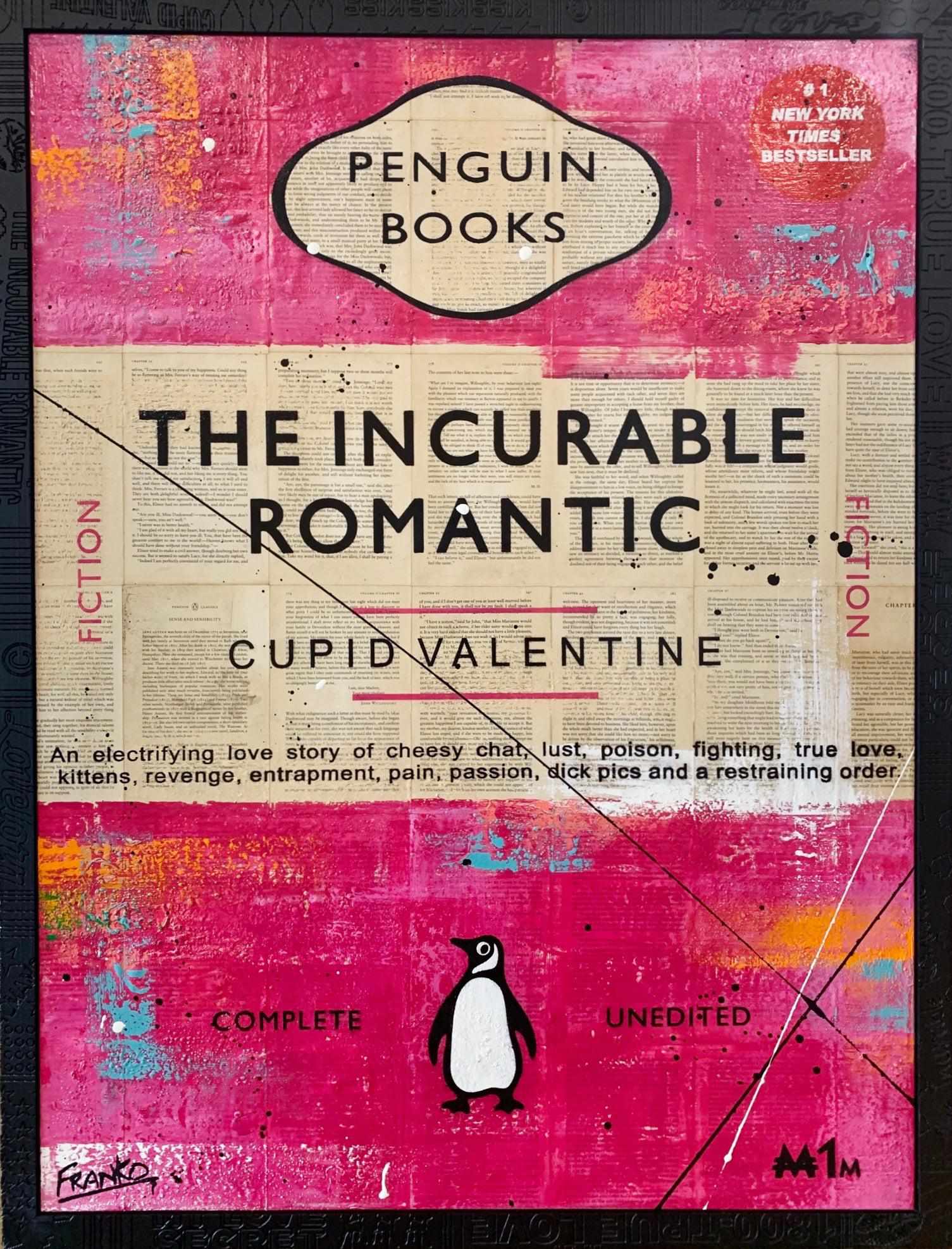The Incurable Romantic - 75cm x 100cm Urban Pop Art Book Club Painting with Custom Etched Frame - Perfect for Living Room Decor, Bedroom Wall Art & Book Lover Gifts