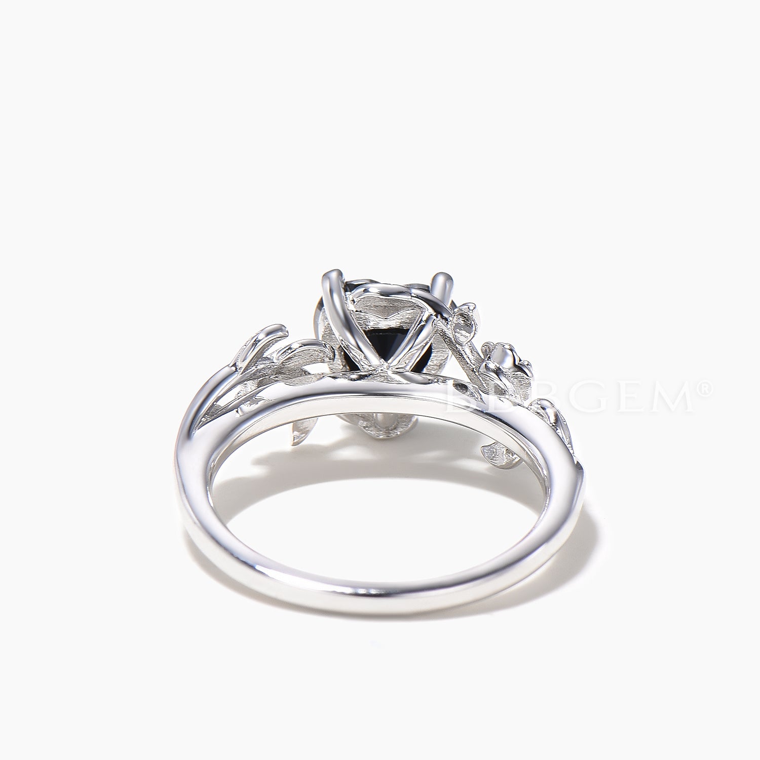 Natural Black Onyx Heart Cut Engagement Ring with Spinel Leaf Accent - Elegant Wedding Band for Women, Perfect for Proposals, Anniversaries & Romantic Occasions