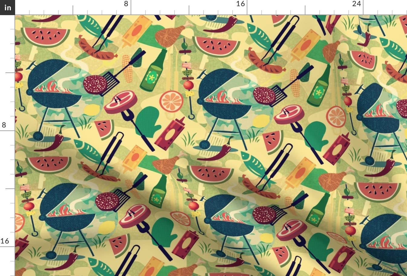Vintage Yellow Watermelon Printed Velvet Fabric - Spoonflower Upholstery & Apparel Material - Fat Quarter for Summer BBQ Decor, Home Furnishings, and DIY Sewing Projects