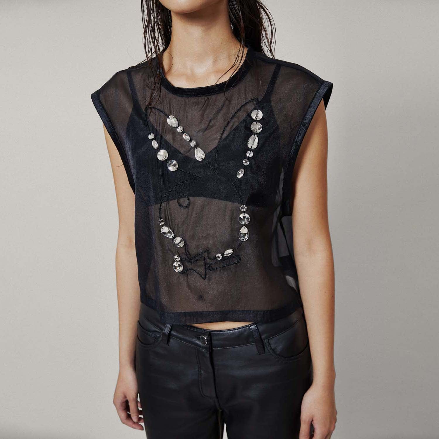 Playboy X Boy Embellished Top - Stylish Women's Fashion Blouse for Party & Night Out