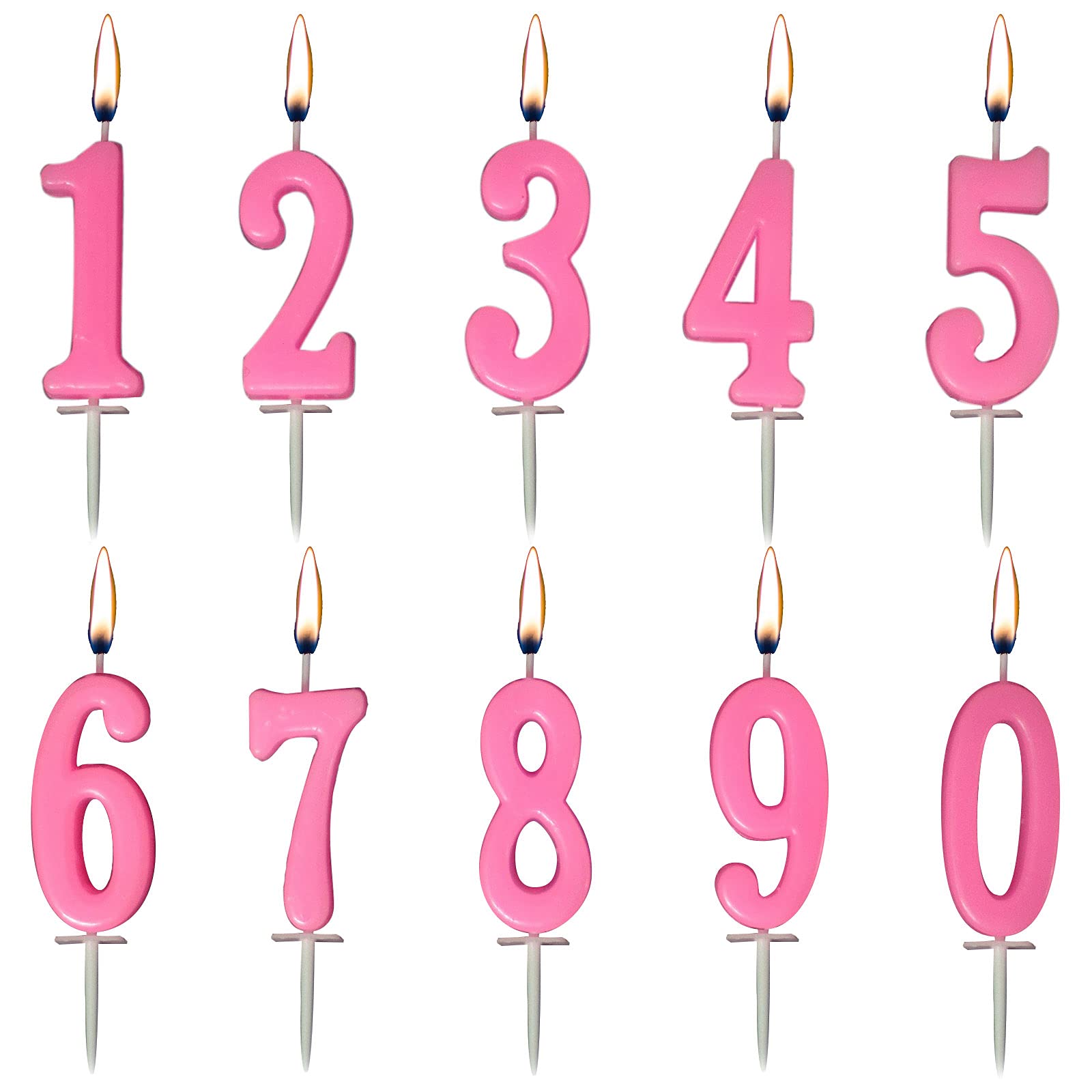 10-Piece Birthday Number Candles Set (0-9) - Pink Cake Toppers for Kids & Adults - Perfect for Birthday Cakes, Cupcakes & Party Decorations