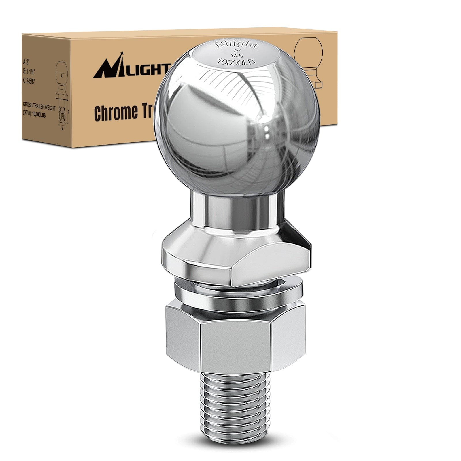 2-Inch Diameter Chrome Trailer Hitch Ball - 1-1/4