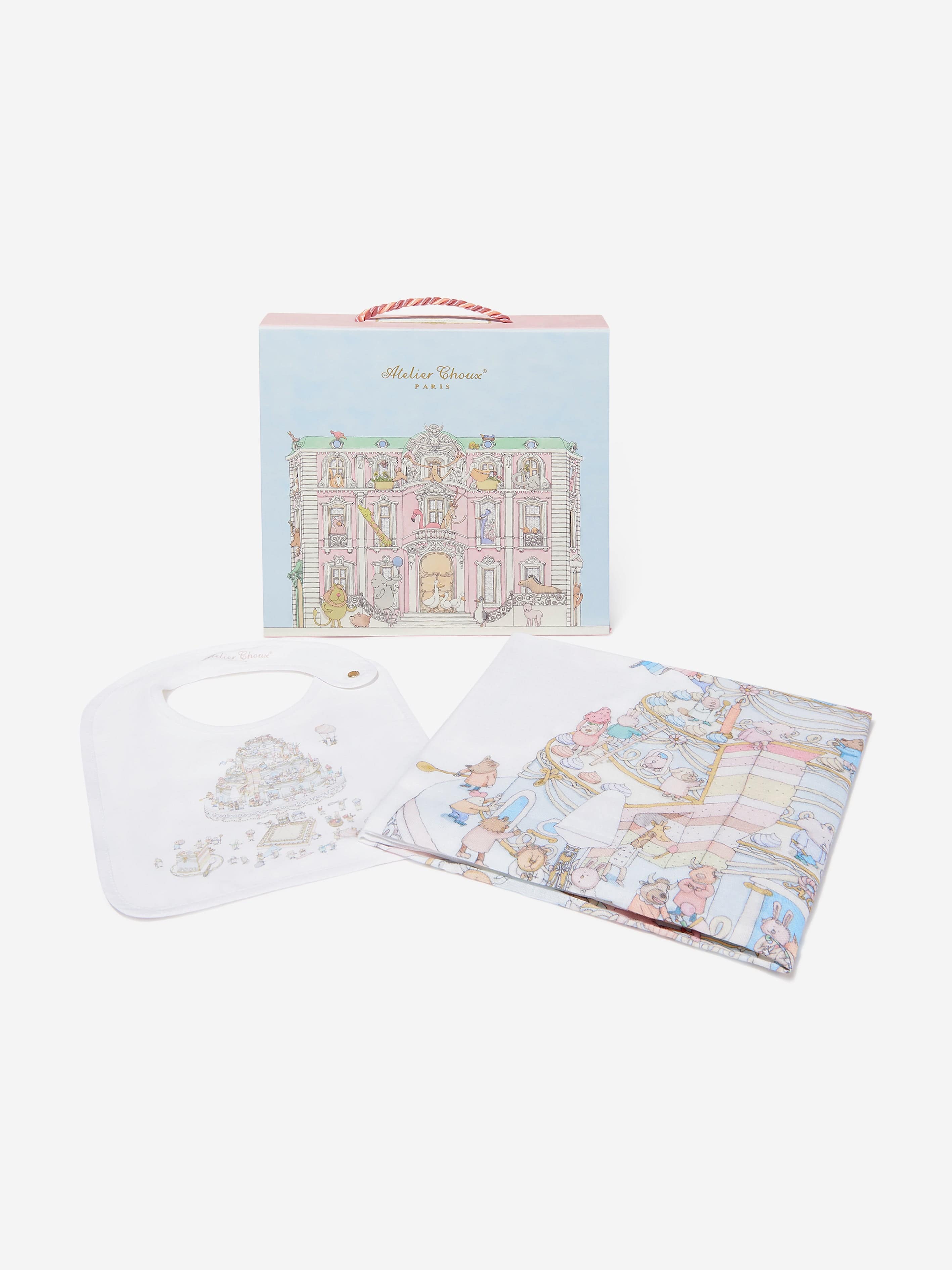 Atelier Choux Baby Le Gateau Carré & Satin Bib Set - Premium White Baby Bib & Burp Cloth for Newborns - Perfect for Feeding, Gifting & Nursery Essentials