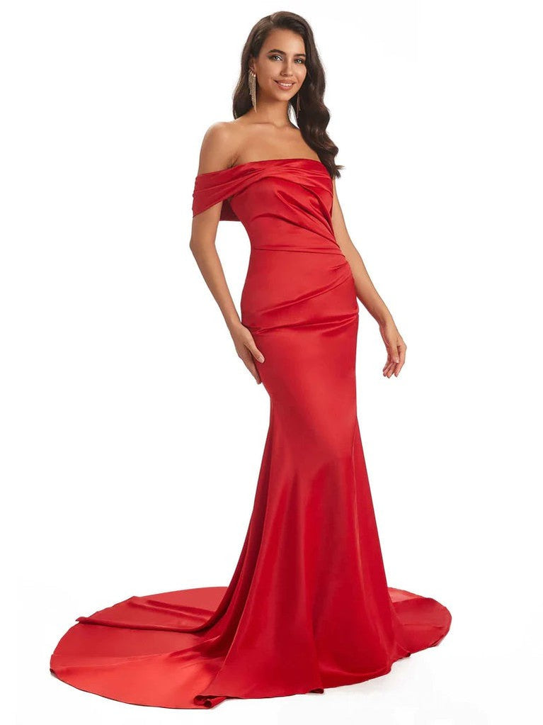 Elegant Watermelon Red Mermaid One Shoulder Long Bridesmaid Dress WG1454 - Perfect for Weddings, Proms & Formal Events