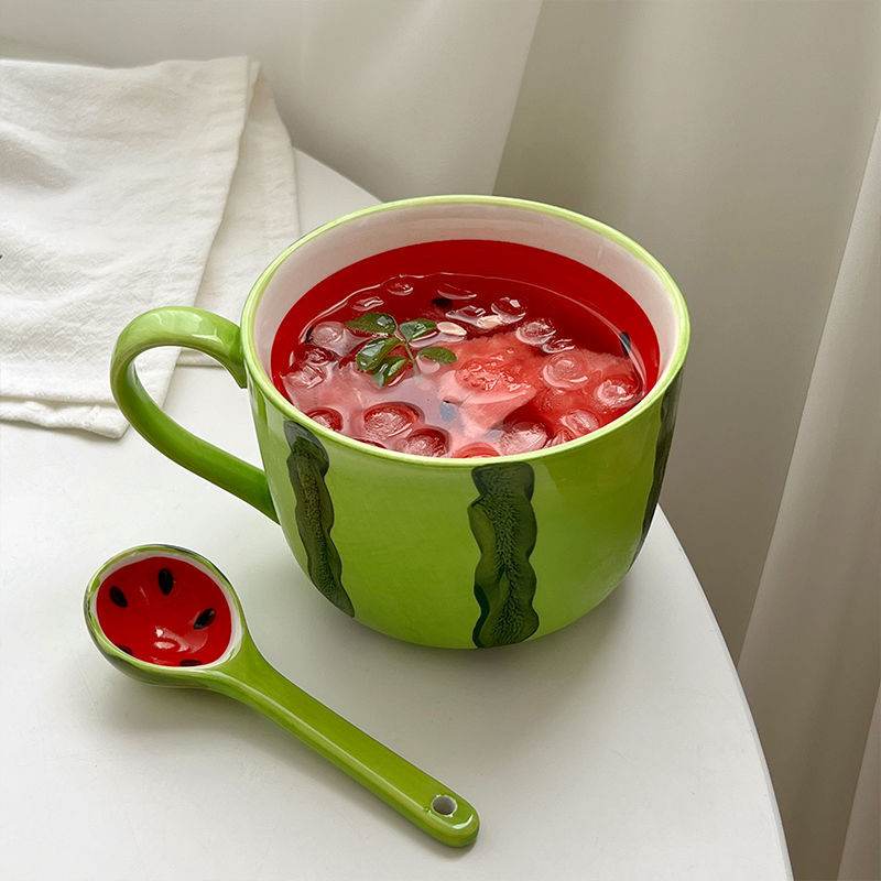 Fresh Watermelon Design Ceramic Mug - 16oz Summer Drinkware for Iced Coffee, Smoothies & Lemonade - Perfect for Beach, Picnics & Outdoor Parties