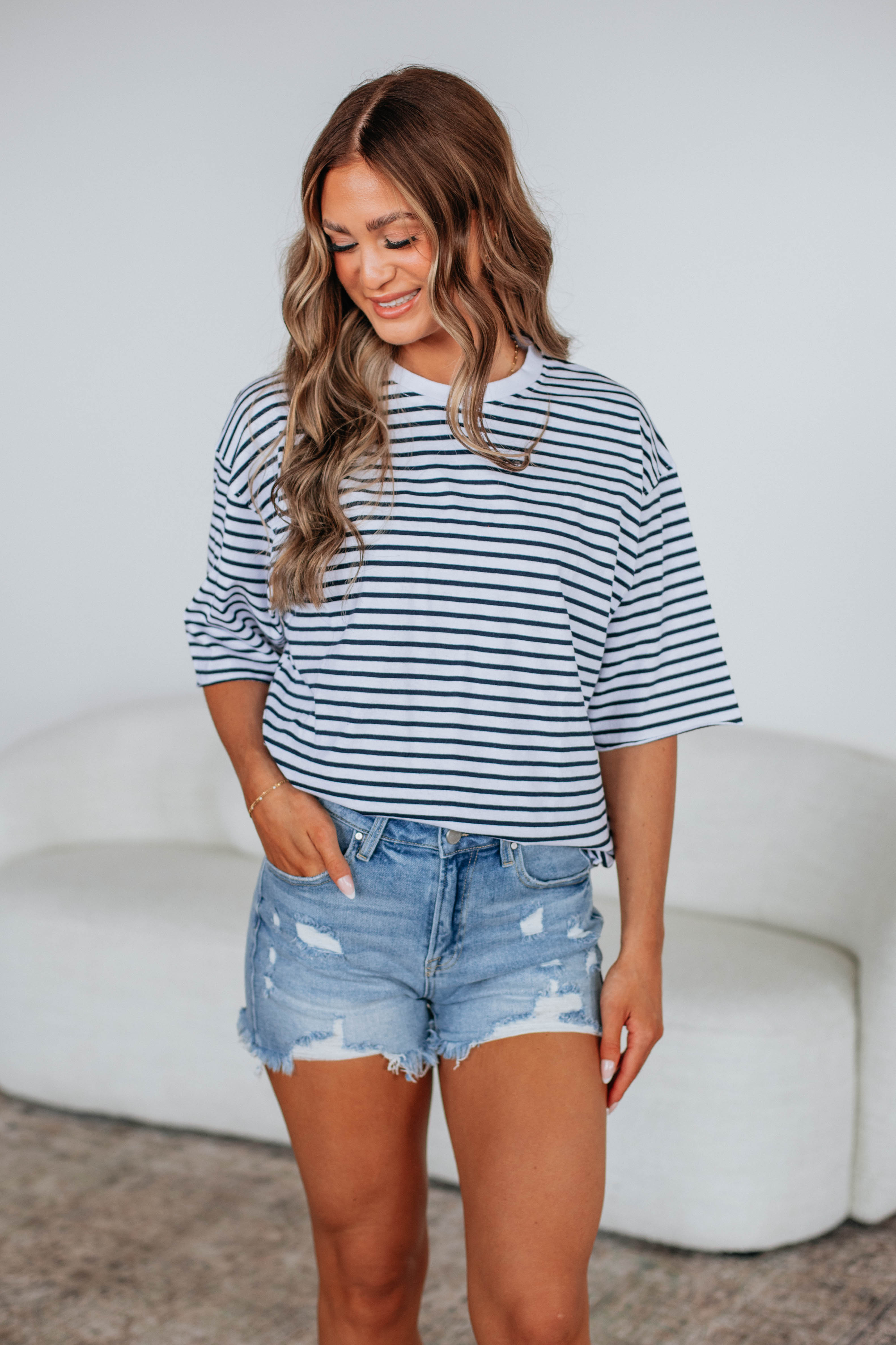 Sailor Striped T-Shirt for Women - Classic Navy & White Striped Cotton Top | Casual Wear, Beach Outfit, Summer Fashion