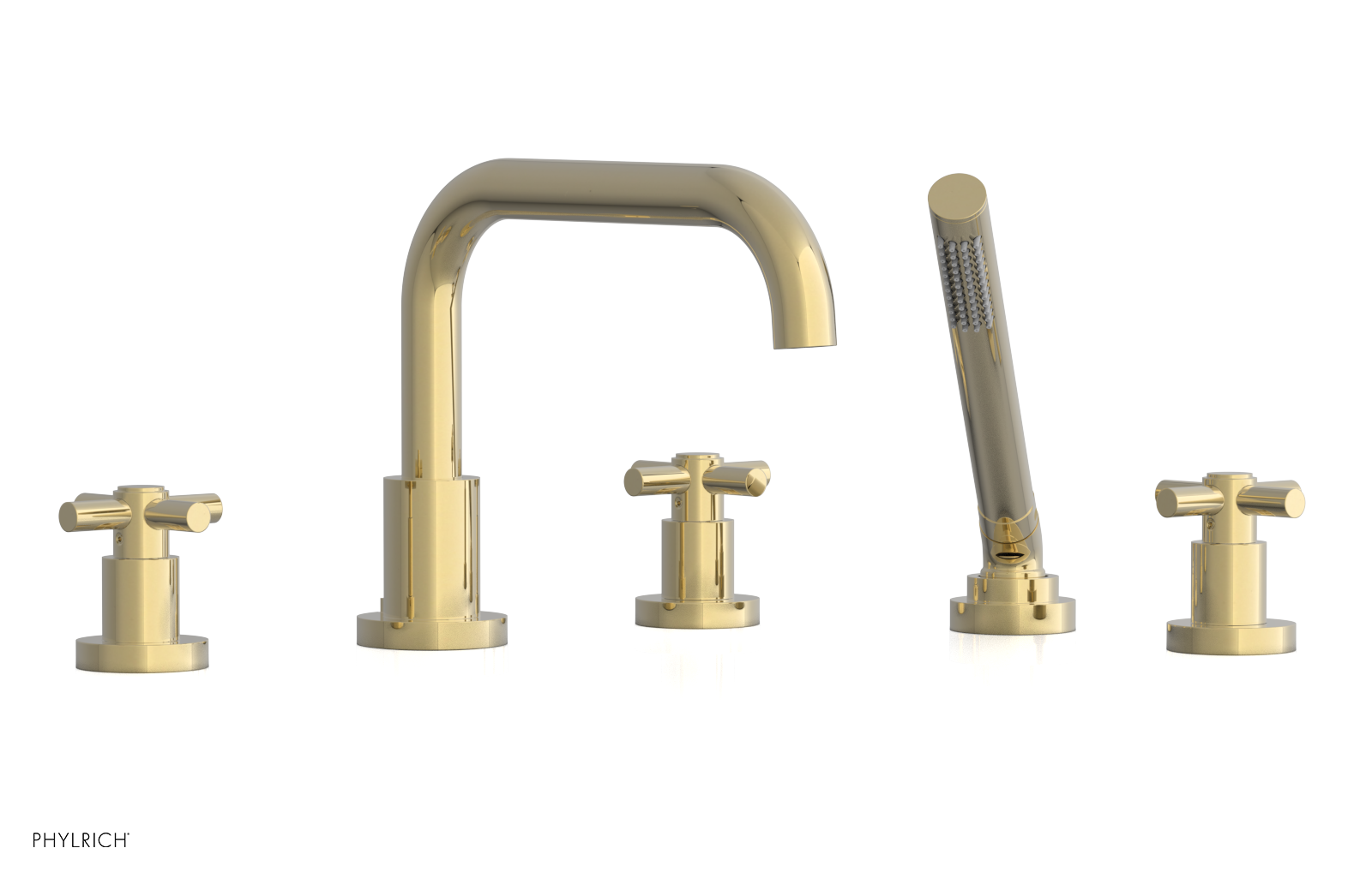 Premium Deck Mount Tub Faucet with Hand Shower - D2136D1 Tubular Cross Handles for Bathroom Sink & Bathtub | Perfect for Modern Home Renovation & Spa-Like Bathing Experience