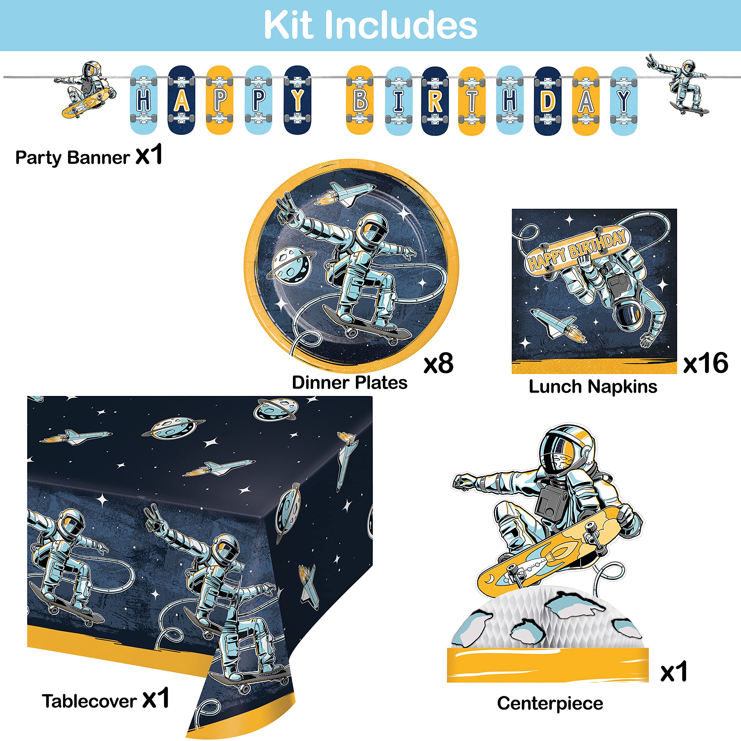 Trendware Space Skater Party Supplies Kit - 8-Piece Party Decorations Set for Kids Birthday, Themed Events & Cosmic Skate Celebrations