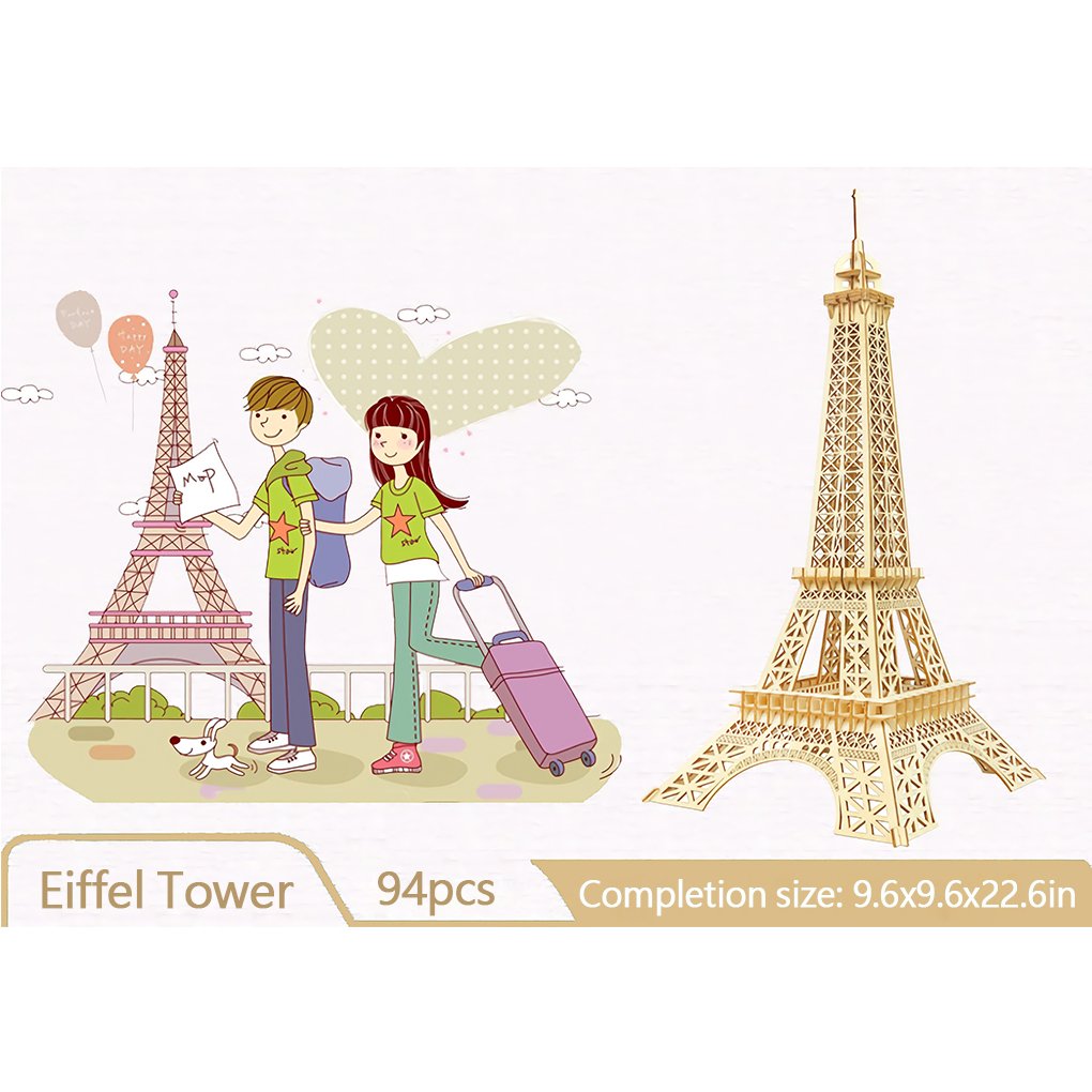 3D Wooden Puzzle DIY Kit - Laser Engraved Eiffel Tower Model for Adults & Teens | Safe Mechanical Assembly | World Famous Architecture Building Toy for Home Decor & STEM Learning