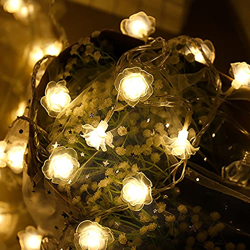 Battery Operated LED Rose String Lights - Beige Flower Fairy Lights for Indoor & Outdoor Decor - Perfect for Christmas, Parties, Festivals, Thanksgiving & Valentine's Day - Create Romantic Ambiance for Weddings, Bedrooms & Garden Decorations