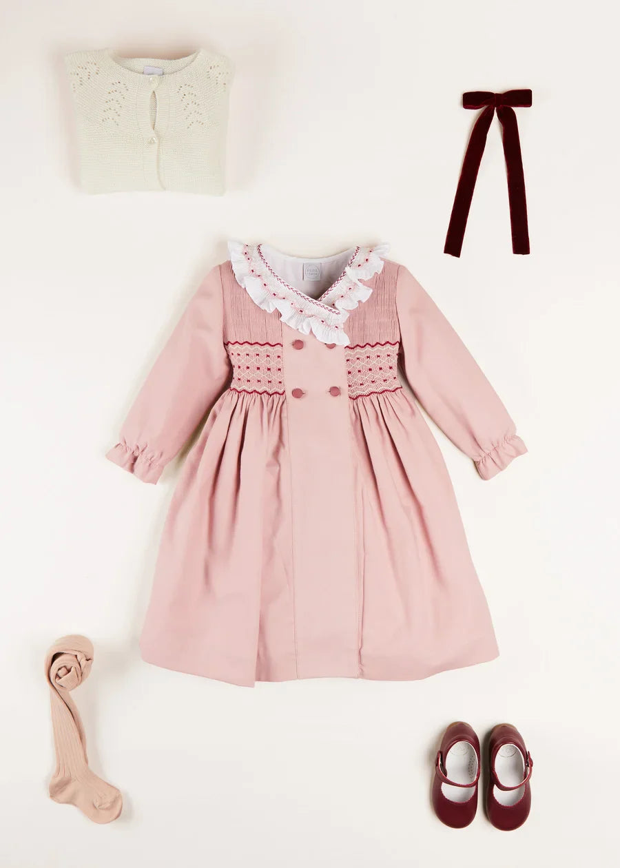 Pink Hand-Smocked Baby Girl Dress - Elegant & Comfortable for Special Occasions, Parties & Photos