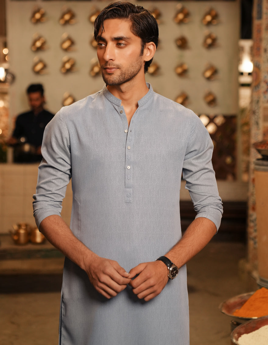 Blended Grey Kurta by J. Junaid Jamshed | Premium Cotton Men's Traditional Pakistani Shirt | Perfect for Eid, Weddings & Casual Wear