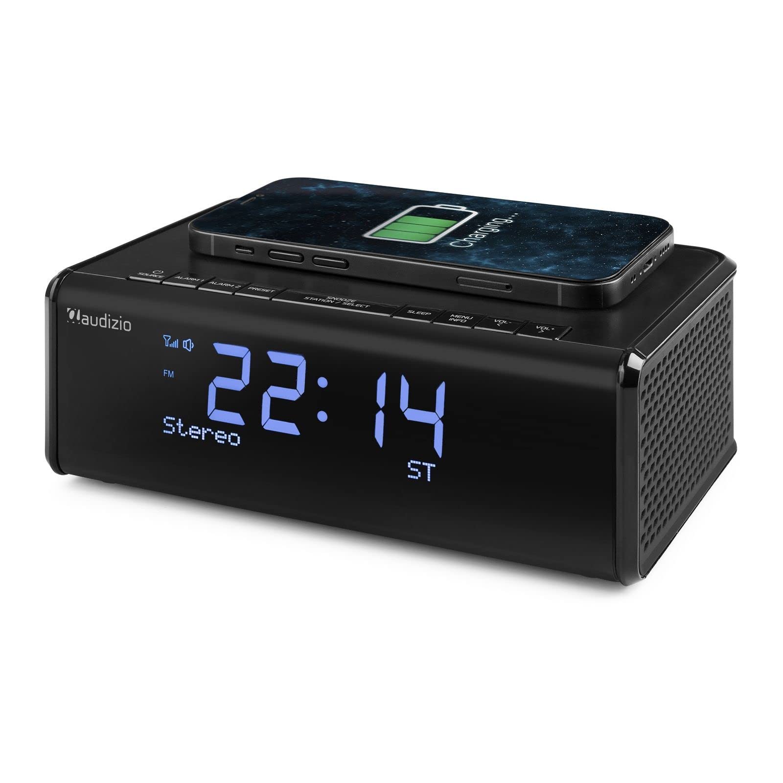 Audizio Cuneo DAB+ Digital Alarm Clock Radio with Wireless Charging, Bluetooth, Dual Alarm, Preset Stations, USB Port & Battery Backup - Perfect for Bedroom, Office & Travel