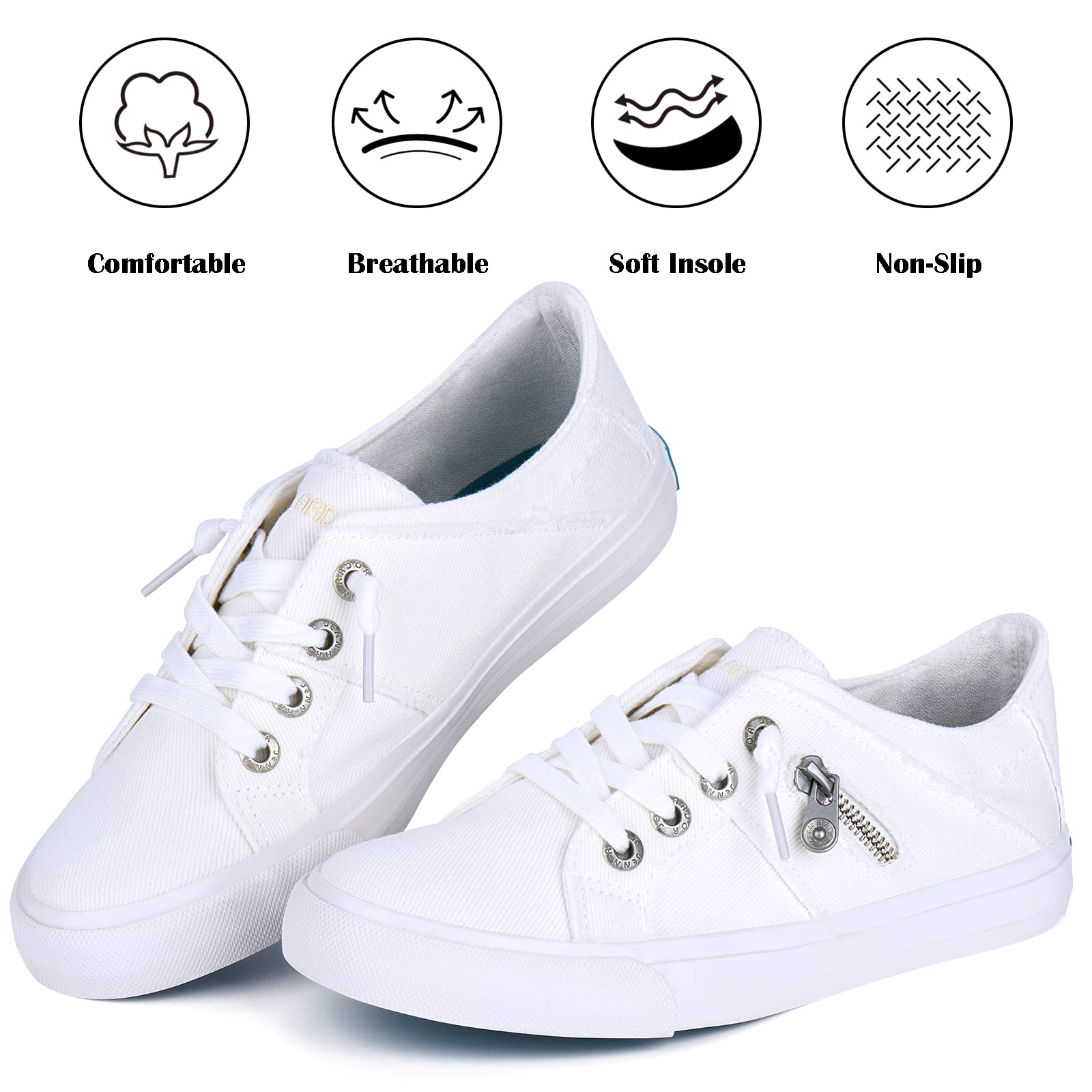 JENN ARDOR Women's Low Top Slip On Canvas Sneakers - Comfortable Lace Up Walking & Running Shoes for Women | Casual Fashion Flats for Work, Gym, Travel & Everyday Wear