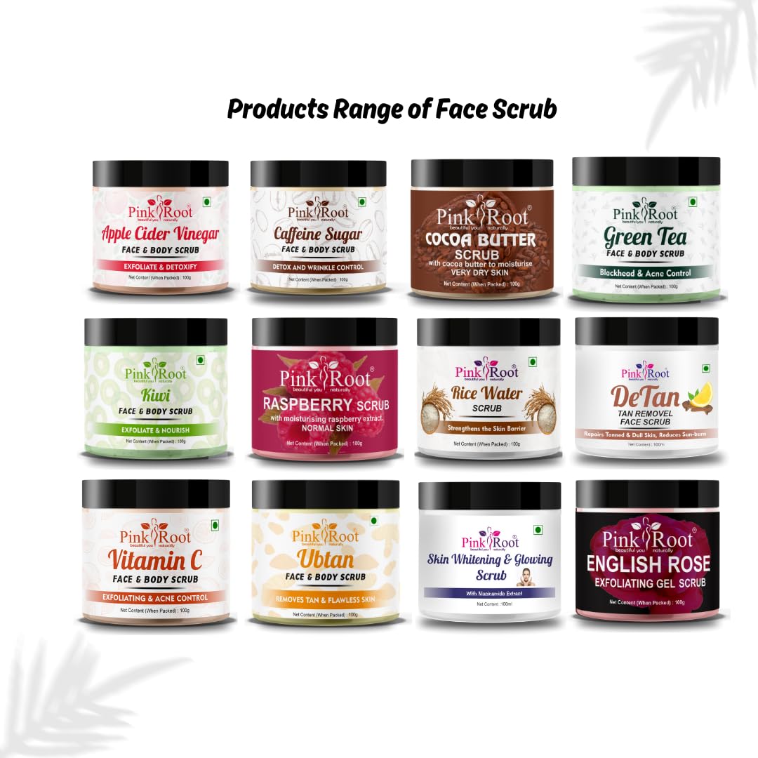 Organic Pink Root Green Tea Face & Body Scrub 100g - Exfoliating & Brightening Skincare for Glowing Skin - Perfect for Daily Use & Spa Days