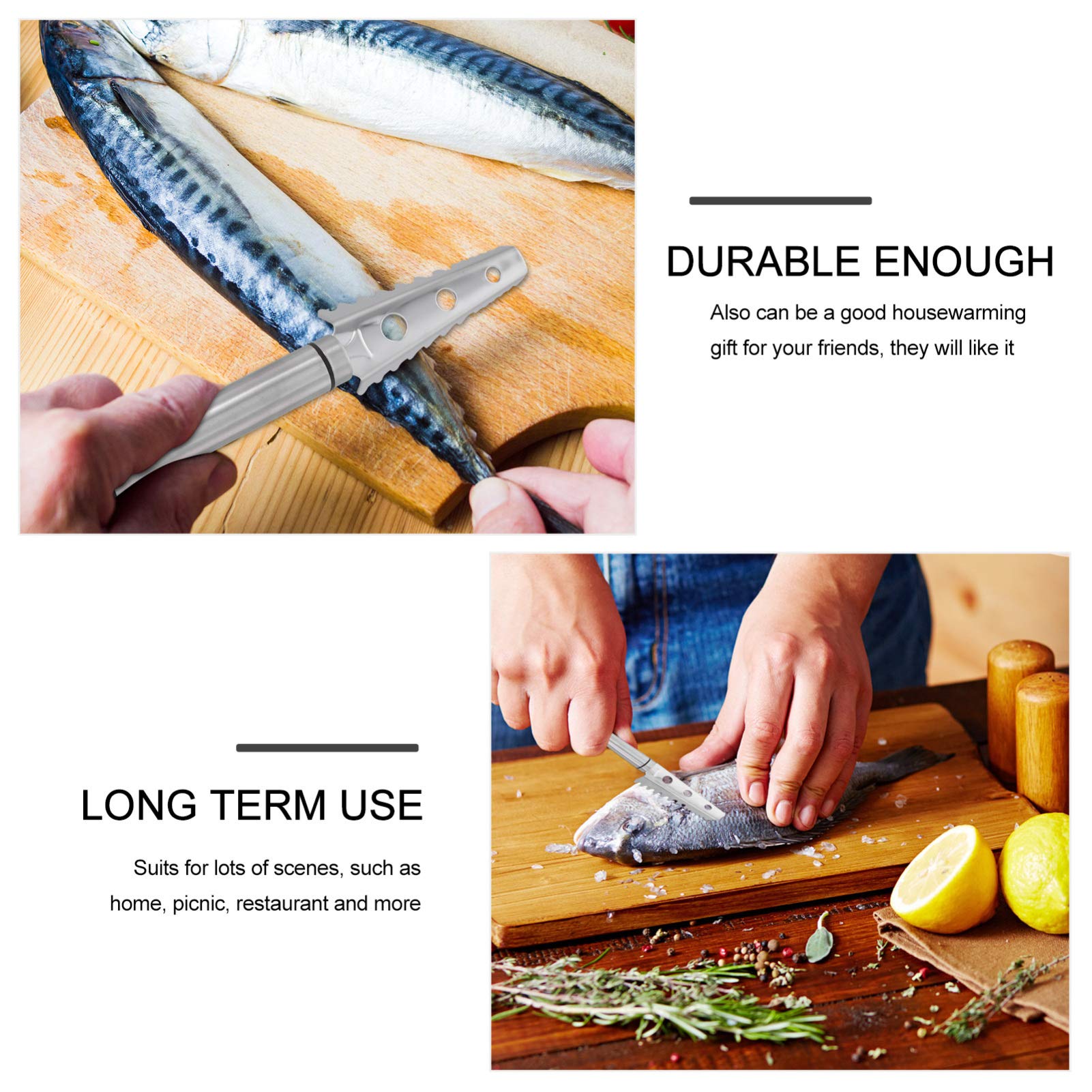 Hemoton Fish Scale Scraper - Stainless Steel Fish Scale Remover Tool with Ergonomic Handle for Kitchen, Camping & Outdoor Cooking - Perfect for Cleaning Salmon, Tilapia, Bass and Other Fish