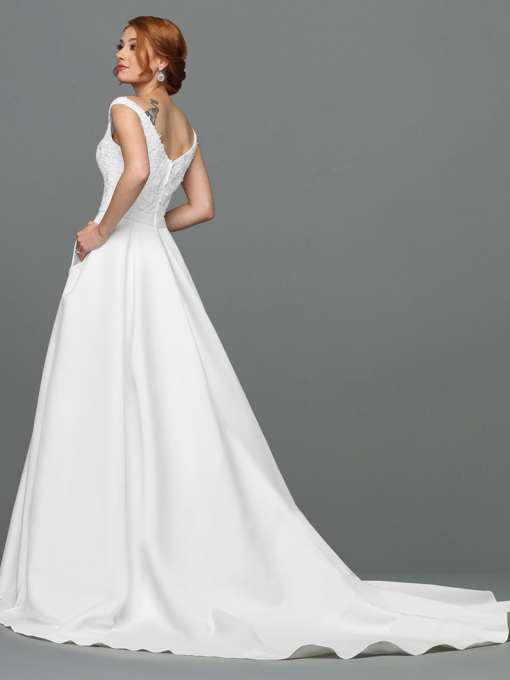 Audrey Elegant Lace and Satin Ball Gown Wedding Dress with Pockets - Perfect for Bridal, Prom, Formal Events & Photo Shoots