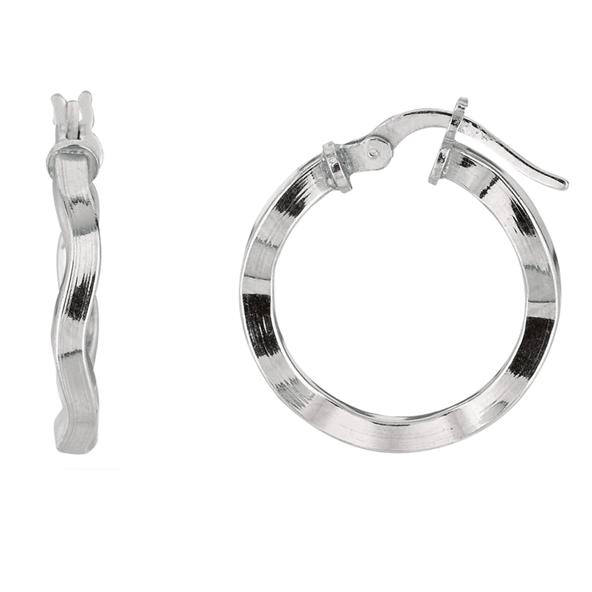 Rhodium Plated Sterling Silver Wavy Round Hoop Earrings for Women - Elegant Dangle Earrings for Party, Wedding & Everyday Wear
