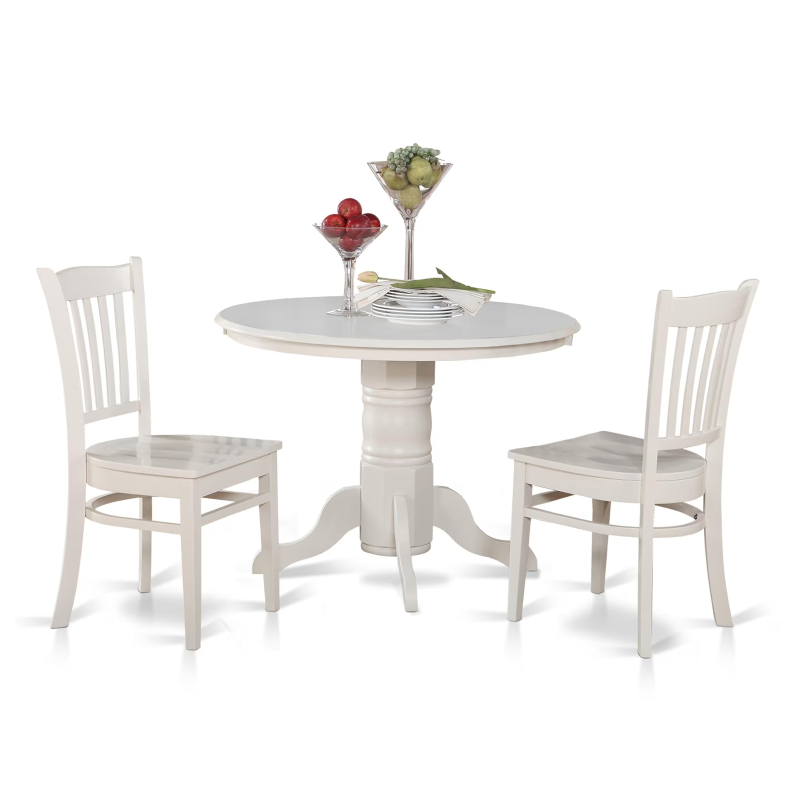 East West Furniture SHGR3-WHI-W 3-Piece Round Dining Table Set with Pedestal Base & 2 Chairs, 42x42 Inch, Linen White - Perfect for Small Kitchen, Breakfast Nook & Cozy Apartment Dining